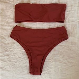 Romwe Strapless Bikini Top and High Waist Bottom M